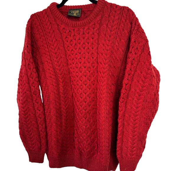 Vintage Carraig Donn Crewneck Pullover Cable Knit Merino Wool Sweater Red M - Picture 3 of 7